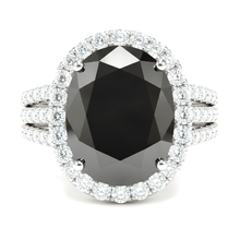 Afbeelding in Gallery-weergave laden, Aanzoeksring met echte zwarte diamant, 6 karaat, ovale halo, 14-karaats witgoud
