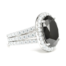 Afbeelding in Gallery-weergave laden, Aanzoeksring met echte zwarte diamant, 6 karaat, ovale halo, 14-karaats witgoud
