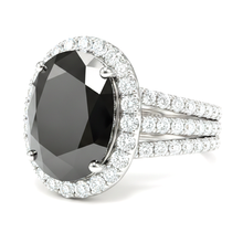 Afbeelding in Gallery-weergave laden, Aanzoeksring met echte zwarte diamant, 6 karaat, ovale halo, 14-karaats witgoud
