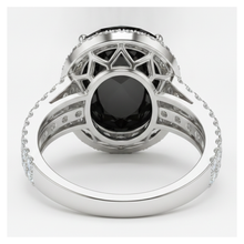 Afbeelding in Gallery-weergave laden, Aanzoeksring met echte zwarte diamant, 6 karaat, ovale halo, 14-karaats witgoud
