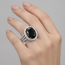 Afbeelding in Gallery-weergave laden, Aanzoeksring met echte zwarte diamant, 6 karaat, ovale halo, 14-karaats witgoud
