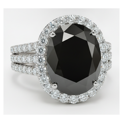 Aanzoeksring met echte zwarte diamant, 6 karaat, ovale halo, 14-karaats witgoud