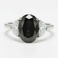 Trouwring met zwarte diamant 4,6 karaat echte ovaal halve maan driesteens 14K witgoud