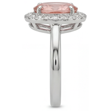 Afbeelding in Gallery-weergave laden, Padparadscha saffier ring 4,3 karaat labgekweekt ovaal Halo 14K witgoud
