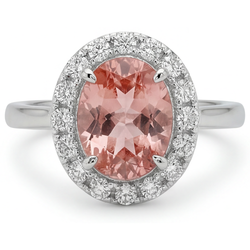 Padparadscha saffier ring 4,3 karaat labgekweekt ovaal Halo 14K witgoud