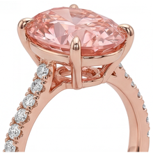 Afbeelding in Gallery-weergave laden, Padparadscha saffier ring 4,3 karaat labgekweekt ovaal pavé 14K roségoud
