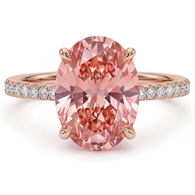 Afbeelding in Gallery-weergave laden, Padparadscha saffier ring 4,3 karaat labgekweekt ovaal pavé 14K roségoud
