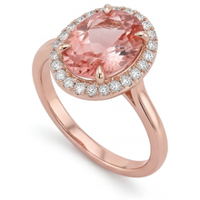Afbeelding in Gallery-weergave laden, Ring met perziksaffier 2,8 karaat natuurlijke ovale padparadscha Halo gladde band 14k Roségoud
