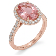 Afbeelding in Gallery-weergave laden, Vintage Padparadscha Saffier Ring 2,8 Karaat Echte Ovale Halo Pavé 14K Roségoud
