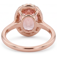 Afbeelding in Gallery-weergave laden, Ring met perziksaffier 2,8 karaat natuurlijke ovale padparadscha Halo gladde band 14k Roségoud
