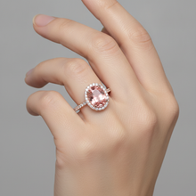 Afbeelding in Gallery-weergave laden, Vintage Padparadscha Saffier Ring 2,8 Karaat Echte Ovale Halo Pavé 14K Roségoud

