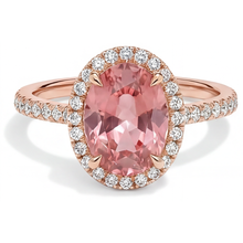 Afbeelding in Gallery-weergave laden, Vintage Padparadscha Saffier Ring 2,8 Karaat Echte Ovale Halo Pavé 14K Roségoud
