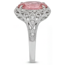 Afbeelding in Gallery-weergave laden, Natuurlijke Padparadscha Saffier Ring 3,3 Karaat Ovaal Pavé 14K Witgoud
