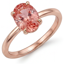 Afbeelding in Gallery-weergave laden, Roségouden ring met 2,2 karaat natuurlijke ovale Padparadscha perziksaffier solitair
