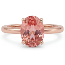 Afbeelding in Gallery-weergave laden, Roségouden ring met 2,2 karaat natuurlijke ovale Padparadscha perziksaffier solitair
