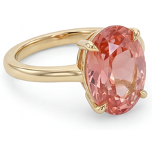 Afbeelding in Gallery-weergave laden, Perziksaffier Sieraden 2,5 Karaat Echte Ovale Padparadscha Solitaire Ring 14K Geelgoud
