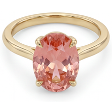 Afbeelding in Gallery-weergave laden, Perziksaffier Sieraden 2,5 Karaat Echte Ovale Padparadscha Solitaire Ring 14K Geelgoud
