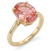 Afbeelding in Gallery-weergave laden, Perziksaffier Sieraden 2,5 Karaat Echte Ovale Padparadscha Solitaire Ring 14K Geelgoud
