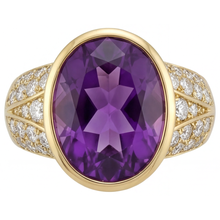 Afbeelding in Gallery-weergave laden, Paarse Amethist Ovaal Gekleurde Steen Ring in 14K Geelgoud – hoofdaanzicht
