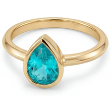 Afbeelding in Gallery-weergave laden, Paraiba Toermalijn Druppelvormig Edelsteen Ring in 14K Geelgoud – zijaanzicht
