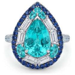 Peervormig Paraiba Toermalijn Gekleurde Steen Ring in 14K