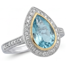 Afbeelding in Gallery-weergave laden, Peervormig Paraiba Toermalijn ring in Bicolor 14K Goud – profielaanzicht

