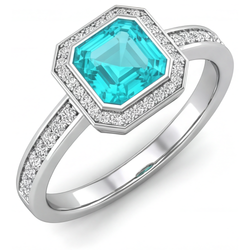 Halo Ring 14 Karaat Witgoud – Paraiba Toermalijn Asscher