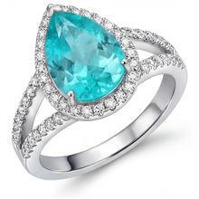 Afbeelding in Gallery-weergave laden, Paraiba Toermalijn Halo Verlovingsring 2,75-karaat 14K Witgoud – zijaanzicht
