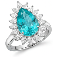 Afbeelding in Gallery-weergave laden, Paraiba Toermalijn Halo Verlovingsring 5-karaat 14K Witgoud – hoofdaanzicht
