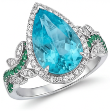 Afbeelding in Gallery-weergave laden, Peervormig Paraiba Toermalijn ring in 14K Witgoud – vooraanzicht
