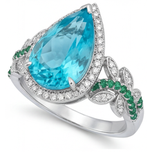 Afbeelding in Gallery-weergave laden, Paraiba Toermalijn Halo Verlovingsring 5,75-karaat 14K Witgoud – zijaanzicht
