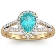 Afbeelding in Gallery-weergave laden, Paraiba Toermalijn Halo Zetting Ring 2-karaat Bicolor 14K Goud – vooraanzicht
