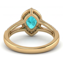 Afbeelding in Gallery-weergave laden, Peervormig Paraiba Toermalijn ring in Bicolor 14K Goud – achteraanzicht
