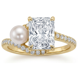Radiant Slijpvorm Solitaire met Zijstenen – Parel 4 karaat 14K