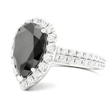Afbeelding in Gallery-weergave laden, Zwarte diamanten ring 6 karaat natuurlijke peervorm halo 14k witgoud
