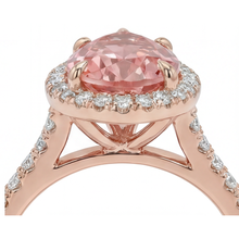 Afbeelding in Gallery-weergave laden, Perziksaffier ring 2,8 karaat echte peervormige padparadscha halo pavé 14k roségoud
