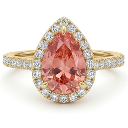 Padparadscha saffier ring 2,8 karaat echte peervorm halo 14K geelgoud