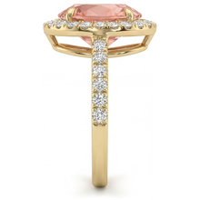 Afbeelding in Gallery-weergave laden, Padparadscha saffier ring 2,8 karaat echte peervorm halo 14K geelgoud
