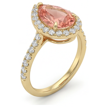 Afbeelding in Gallery-weergave laden, Padparadscha saffier ring 2,8 karaat echte peervorm halo 14K geelgoud
