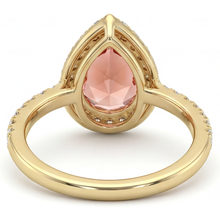 Afbeelding in Gallery-weergave laden, Padparadscha saffier ring 2,8 karaat echte peervorm halo 14K geelgoud

