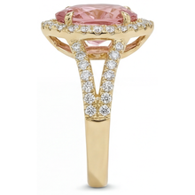 Afbeelding in Gallery-weergave laden, Halo-ring met gespleten scheen en 2,8 karaat echte peervormige padparadscha perziksaffier in 14k geelgoud
