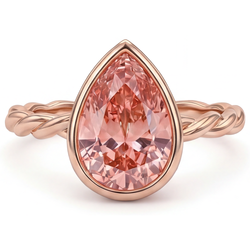 Perzikkleurige saffier 2,5 karaat natuurlijke peervormige Padparadscha solitairering met lunette in 14k roségoud