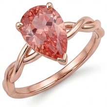 Afbeelding in Gallery-weergave laden, Perzikroze saffier 2 karaat echte peervormige padparadscha solitaire ring 14K roségoud
