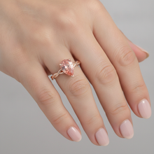 Afbeelding in Gallery-weergave laden, Perzikroze saffier 2 karaat echte peervormige padparadscha solitaire ring 14K roségoud
