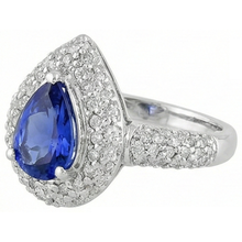 Afbeelding in Gallery-weergave laden, peer Tanzanite halo Pave Natuurlijke echte diamanten ( niet in een laboratorium gekweekt ) 4.40 Carat Fancy Ring WG 14K sieraden
