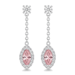 Roze diamanten oorhangers 2,5 karaat labgekweekt marquise Halo lange hangers 14K Witgoud