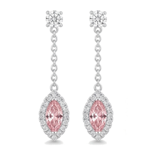 Afbeelding in Gallery-weergave laden, Roze diamanten oorhangers 2,5 karaat labgekweekt marquise Halo lange hangers 14K Witgoud
