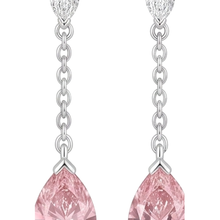 Afbeelding in Gallery-weergave laden, Lange druppeloorhangers met 2,5 karaat labgekweekte peervormige roze diamant in 14k witgoud
