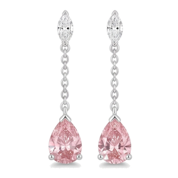 Lange druppeloorhangers met 2,5 karaat labgekweekte peervormige roze diamant in 14k witgoud