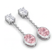 Afbeelding in Gallery-weergave laden, Lange hangoorbellen met 2,5 karaat labgekweekte roze diamant, ovale lunette, 14k witgoud
